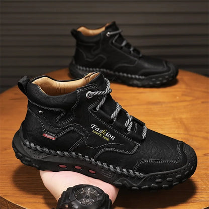 Zapatillas informales de cuero vulcanizado de alta calidad para hombre, zapatos planos de diseño, cómodos, antideslizantes, para caminar, correr y trotar, 2024