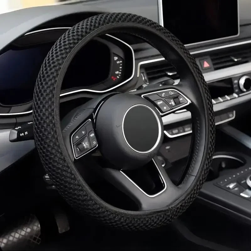 Elastic Elastic Steering Wheel Cover, Warm in Winter, Cool in Summer, Universal 15 Inches (About 38.1 Cm), Microfiber Breathable