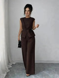 Women's Summer Tie-waist Wide-leg Pants Set Sleeveless Wrap Blazer Top Loose Straight-leg Pants Two-piece Set Comfortable Outfit