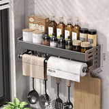 Gunmetal Space Aluminum Kitchen Storage Rack - No-Drill Wall Mounted Multi-Functional Organizer for Spice Jars and Knives