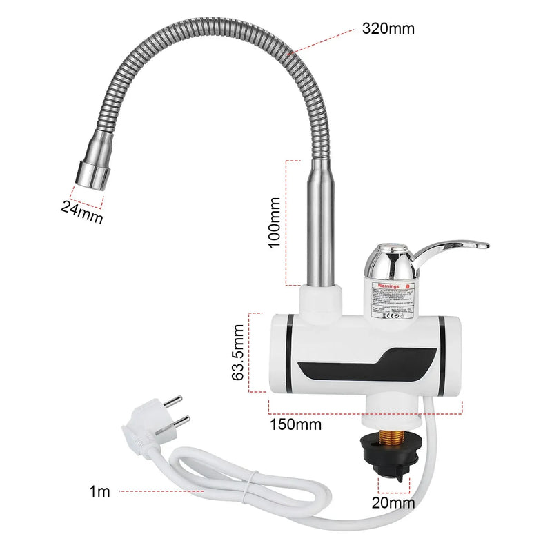 3000W Electric Kitchen Water Heater Tap Instant Hot Water Faucet Heater Cold Heating Faucet Tankless Instantaneous Water Heater