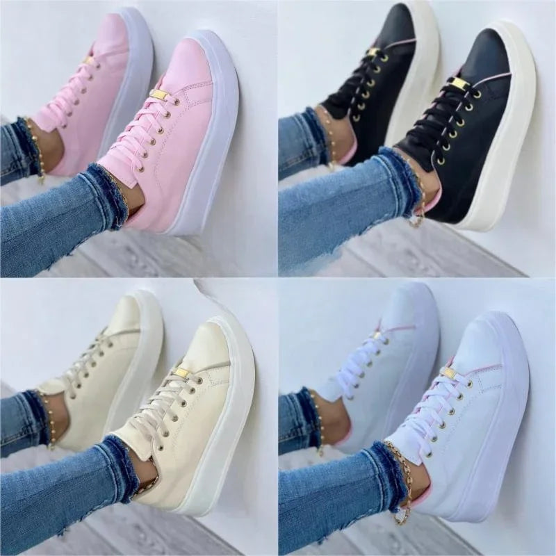 Zapatillas de deporte para mujer, zapatos deportivos con plataforma de cabeza redonda y cordones a la moda, zapatos planos para caminar para primavera y otoño, zapatos vulcanizados informales para mujer