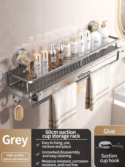 Estante de baño con ventosa sin taladro, estante para baño, espacio para inodoro, estante colgante de aluminio, organizador de baño para colgar en la pared