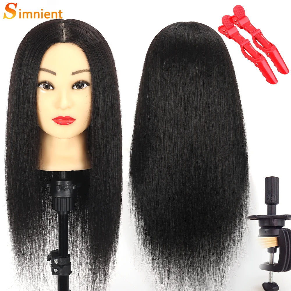Simnient 100% cabeças de manequim de cabelo humano com para treinamento de cabelo estilo solon cabeleireiro manequim cabeças de boneca para prática de penteado