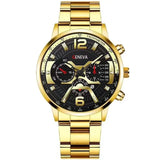 Kegllect Relógios masculinos Relógio cronógrafo de negócios Relógio de pulso de quartzo de aço inoxidável dourado de luxo