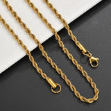 Bwise 3/4mm 316L Rope Chain Necklace Stainless Steel Never Fade Choker Waterproof Men Women Jewelry Gold Color Chains Gift