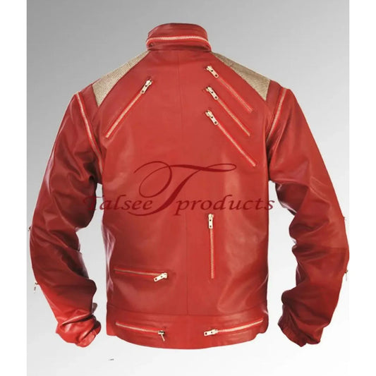 Chaqueta de cuero con cremallera roja clásica y rara de MICHAEL JACKSON CUSTOM Beat It MV