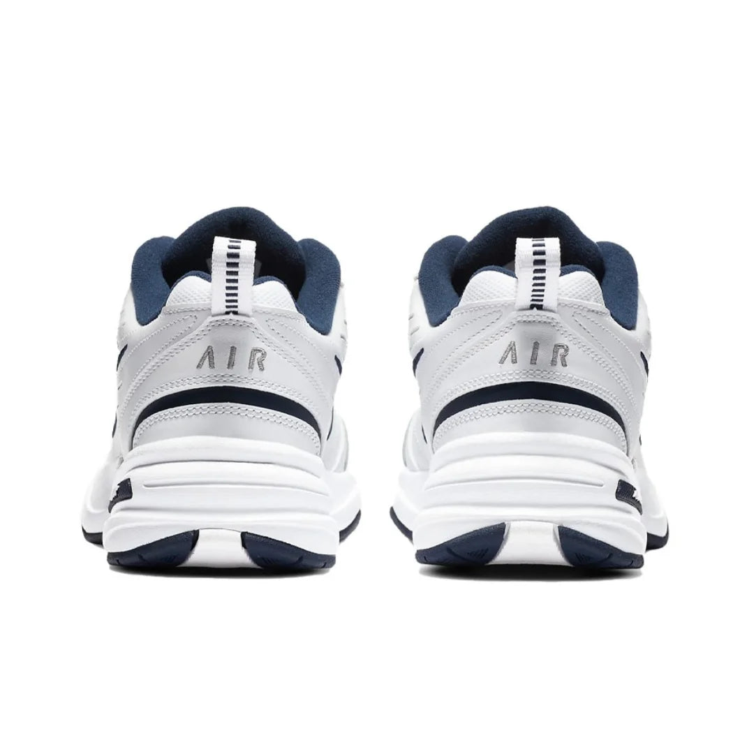 Zapatillas Nike Air Monarch 4 Low para hombre y mujer, clásicas, retro, informales, cómodas y acolchadas, blancas y plateadas.