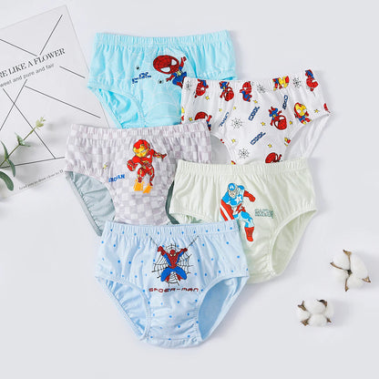 Exquisite Boxed 5-Piece Boys Underwear Soft Breathable Cotton Children Boys Briefs Spider-Man Cartoon Kids Triangle Knickers