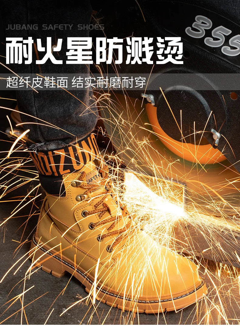 Latest 2023 Waterproof Men Leather Boots Steel Toe Cap Safety Work Shoes Anti Smashing Indestructible Construction Welding Boots