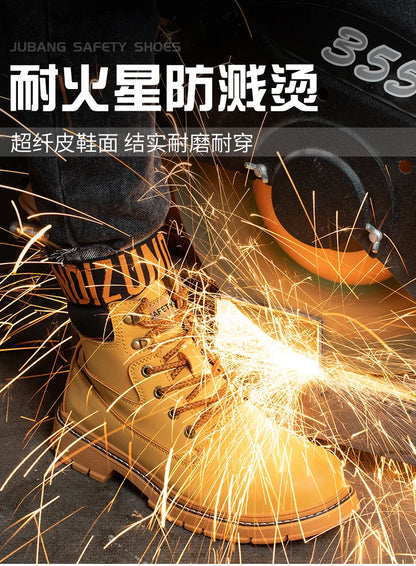 Latest 2023 Waterproof Men Leather Boots Steel Toe Cap Safety Work Shoes Anti Smashing Indestructible Construction Welding Boots
