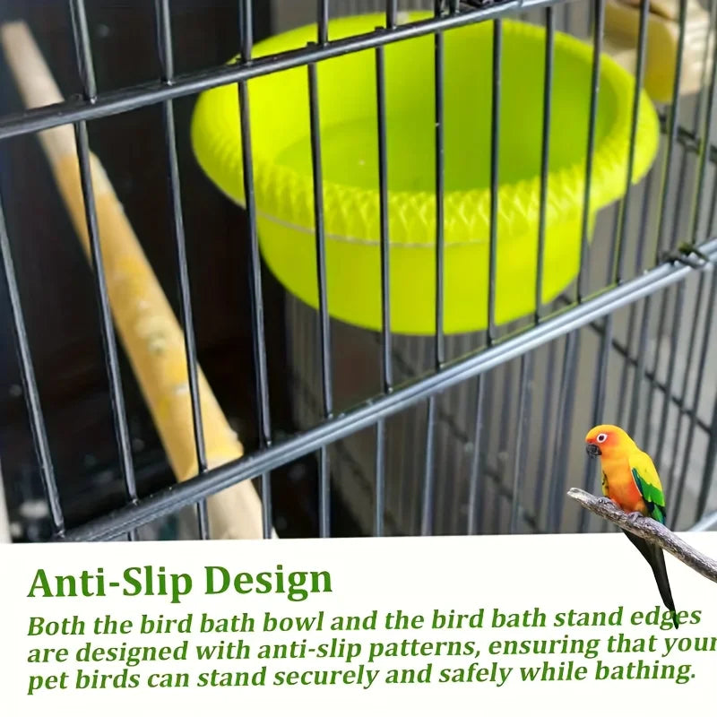 Small Bird Cage Bath Tub with Mounting Ring Bright Green Plastic Bowl for Parrot Canary Bathing Feeding 12cm Diameter