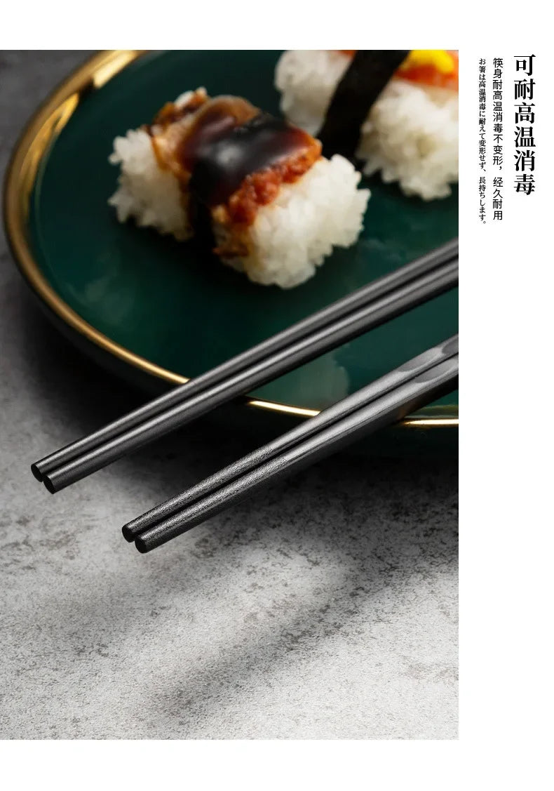 5Pairs Janpanese Reusable Chopsticks Black Sushi Sticks For Food Noodles Alloy Chinese Korean Chopsticks Kitchen Tableware