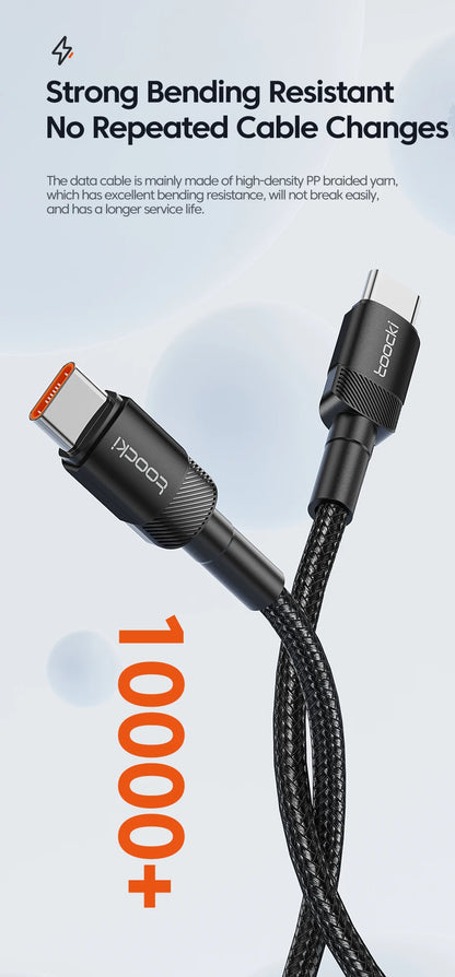 Cable Toocki de 100 W tipo C a USB C PD 3.0 de carga rápida 4.0 de tipo C a tipo C para iPhone 15, MacBook, Samsung y Xiaomi