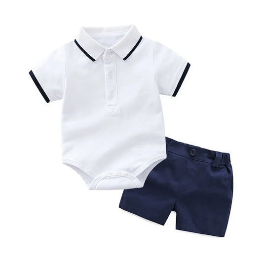 Summer Baby Boy Romper with Hat Clothes Infant Outfit Set Summer Polo Shirts Short Sleeve Shirt Shorts Boys Clothing Set