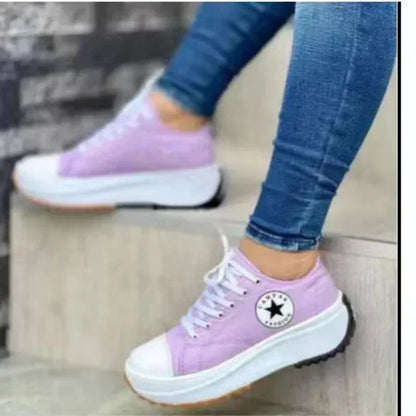 Spring and Autumn New Women Luxury Designer Thick-soled Sneakers 2024 Ladies Canvas Denim Casual Lace-up Skateboard Tennis Shoes