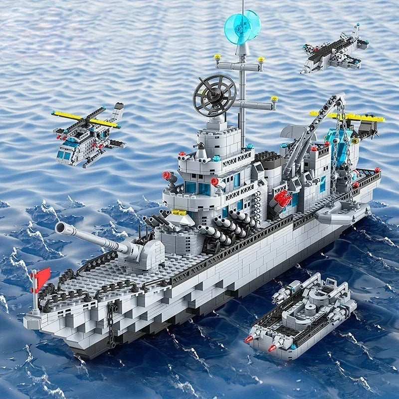1560pcs 6 IN 1 Military Navy Ship Sets Building Blocks War Army Boat Plane Model Toys for Boys Bricks Toys Christmas Gifts