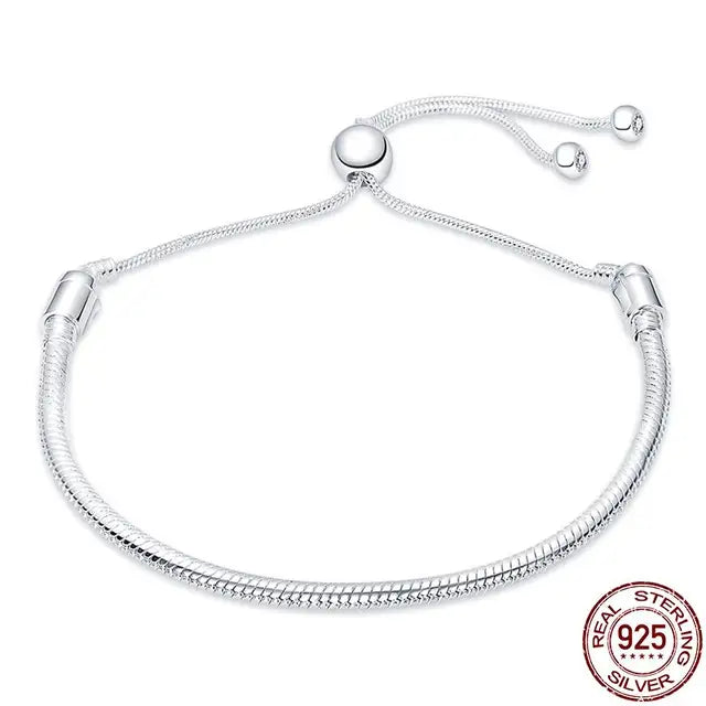 Original 925 Silver Bracelet Snake Chain 17-20 Evil Eye Heart Star Zircon For Charms Beads Pendant Anniversary Jewelry Making Gifts 