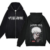 Chaquetas con cremallera de Anime Gojo Satoru, sudadera con capucha de forro polar fino, sudaderas con cremallera Y2K, Jujutsu Kaisen 