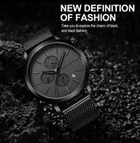 HANNAH MARTIN Brand Men Watch Black Stainless Steel Waterproof Fashion Sports Multifunctional Quartz Wristatch Relogio Masculino