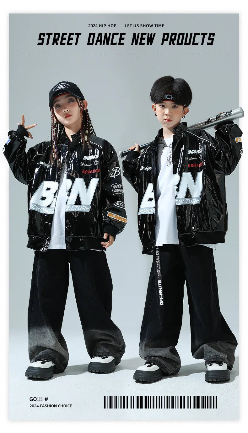 Boys Hip Hop Pullover Street Dance Cargo Pants Girls High Collar Sweatshirt Outfits Kids Jazz Sport Clothes Set Child Streetwear