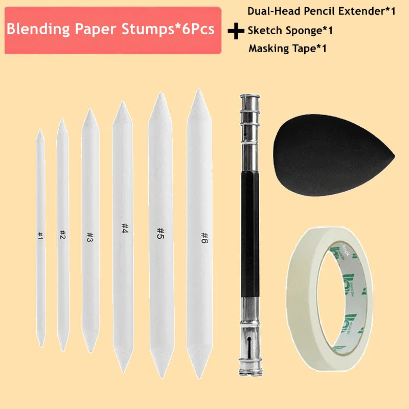 Blending Stumps and Tortillions Paper Art Blenders Sandpaper Pencil Sharpener Pointer for Artist Charcoal Sketch Drawing Tools