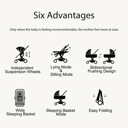 Lightweight Baby Stroller 3-IN-1 Luxury Travel System with Adjustable Seat Baby Car with Canopy& Mosquito Net for Newborns New