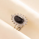 1pc Boho Turquoise Ring Stainless Steel Black Stone Silver Color Adjustable Ring Women Ethnic Ring Bohemian Jewelry Gift No Fade