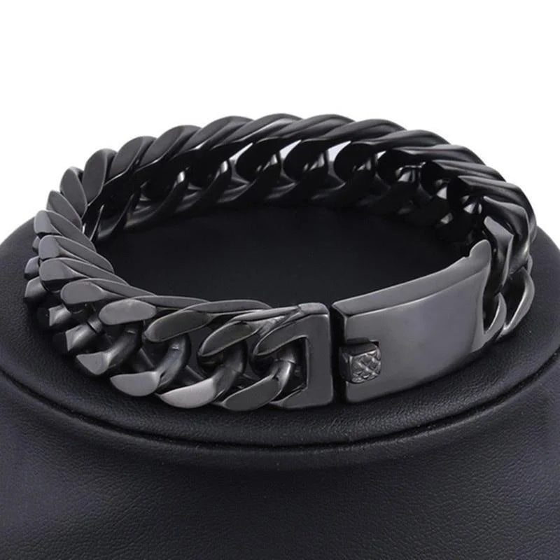 Pulsera de cadena cubana negra de moda, pulsera de acero inoxidable, pulseras de hip hop para hombres, joyería para fiestas, regalos de aniversario, venta al por mayor