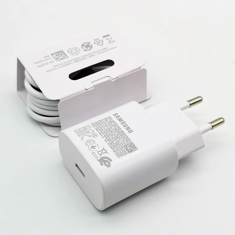 Cargador superrápido Samsung tipo C de 25 W para Galaxy S24, S23, S20, S21, S22 Plus, Note 20, 10, A55, A35, A25, A15, Z Flip Fold 6, 5, 4, 3