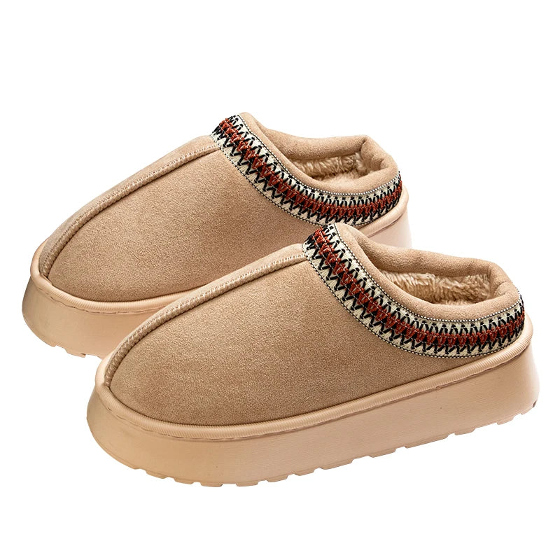 Feslishoet-chinelos antiderrapantes de pelúcia para mulheres, fundo grosso, sapatos interiores quentes, chinelos de interior e exterior, moda, inverno