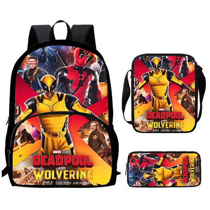 Mochilas para niños de 3 piezas con dibujos animados de DEADPOOL y WOLVERINE, mochila para estudiantes, bolso de hombro, estuche para lápices, regalo perfecto para niños y niñas.