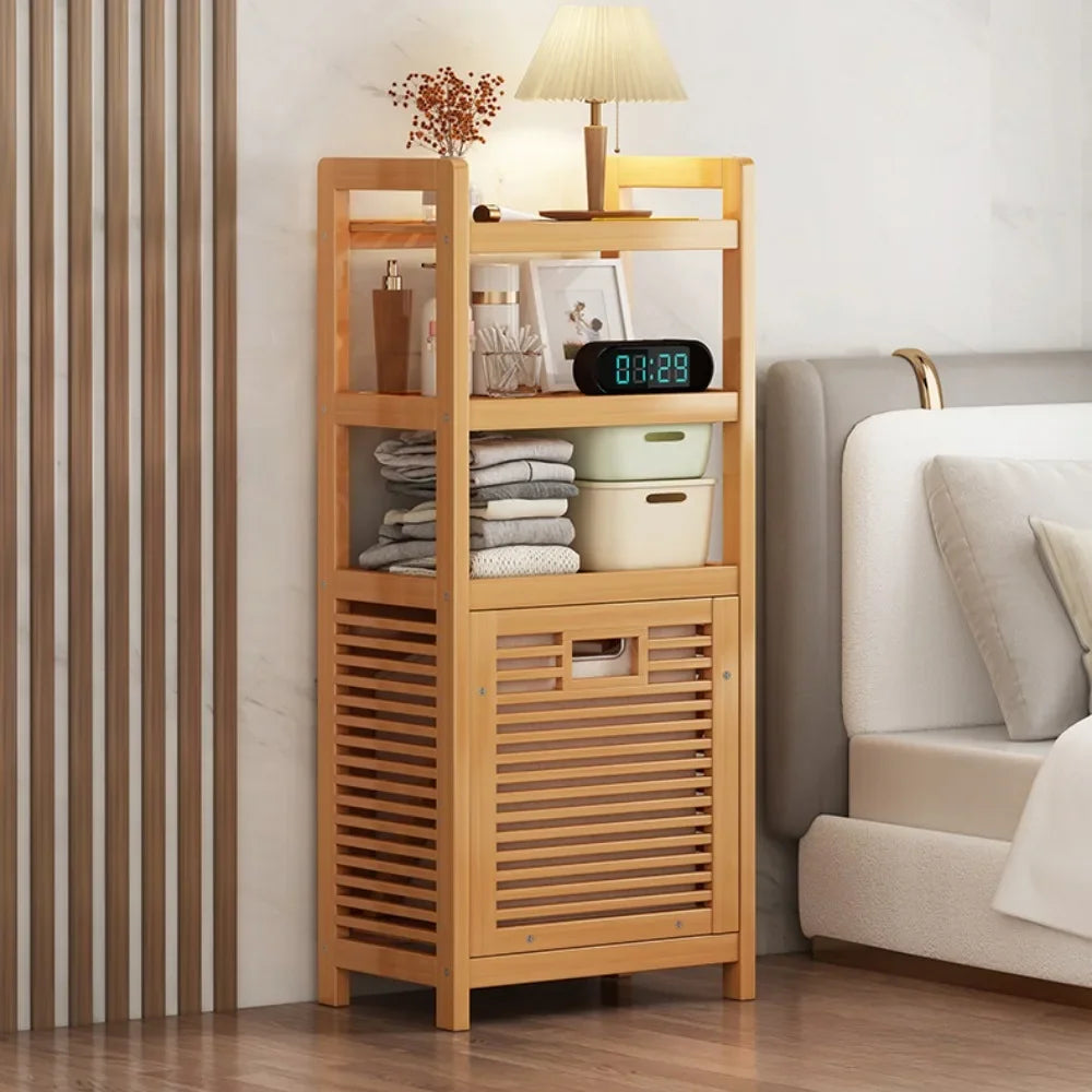 Laundry Hamper Bathroom Rack High-capacity Bamboo Laundry Baskets With Shelf With Tilt Out Basket Wooden Storage Hamper Racks