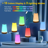 Luminária Noturna RGB Recarregável via USB com 13 Cores, Controle Remoto e Touch – Portátil, com Intensidade Regulável (Ideal para Mesa ou Cabeceira)