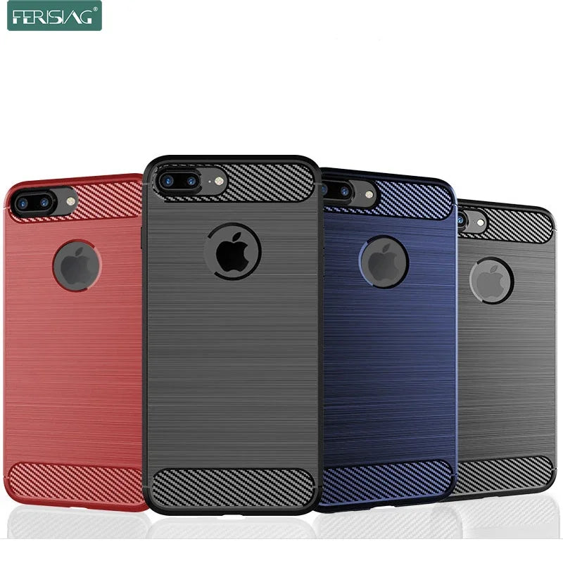 Funda para iPhone 7 8 PLus Funda de silicona TPU Parachoques a prueba de golpes Cubierta de carbono para iPhone 7 8 7P 8P 7Plus 8Plus Funda Capa Coque