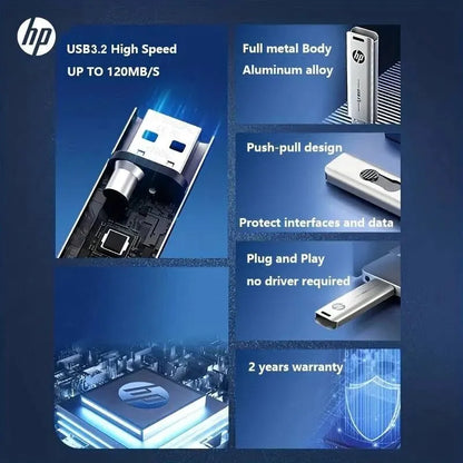 HP USB Flash Drive 3.2 32GB 64GB High Speed ​​Sticks External Storage Metal Pen Drive Creative Personality Car Music