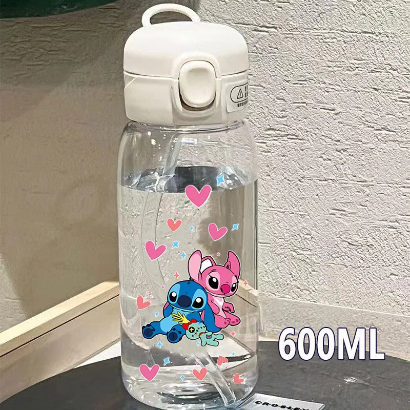 600/400ML Lilo&Stitch Straw Bottles Disney Drinking Office Transparent Portable Anti Drop Children's Water Bottle PC Material