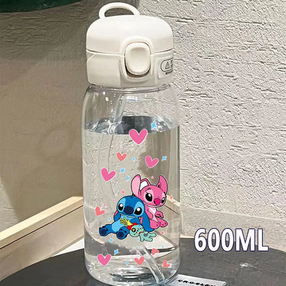 600/400ML Lilo&Stitch Straw Bottles Disney Drinking Office Transparent Portable Anti Drop Children's Water Bottle PC Material