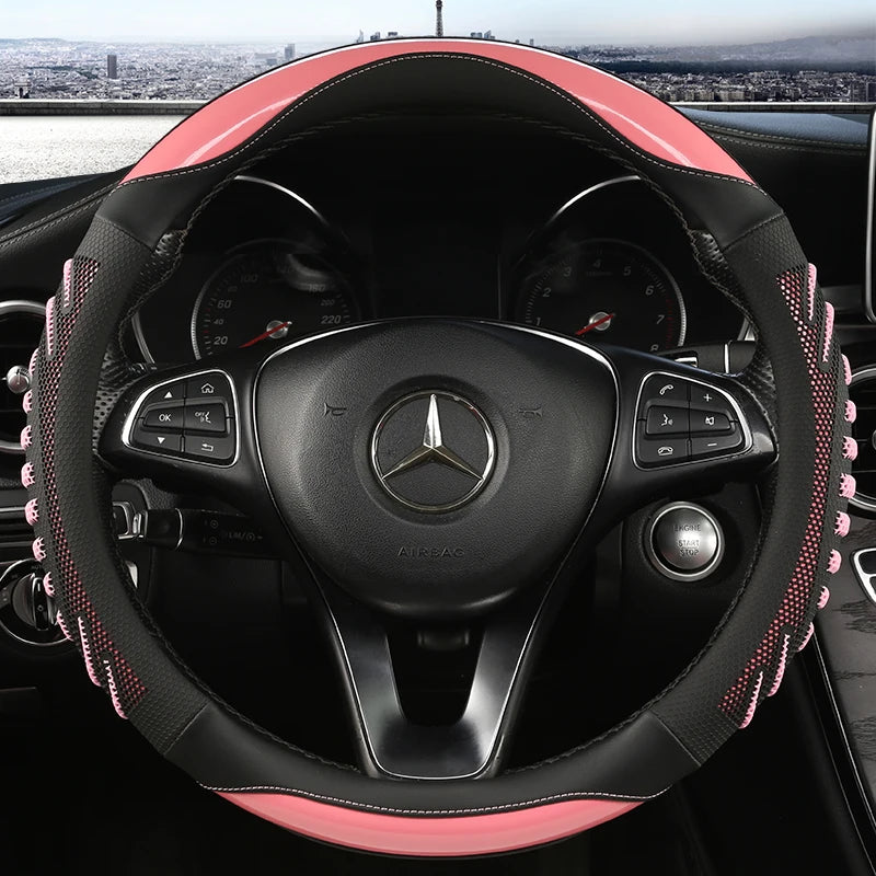 Three-dimensional Honeycomb Steering Wheel Cover  Durable Leather Cover with Anti-slip Linning Universal 14.5-15in