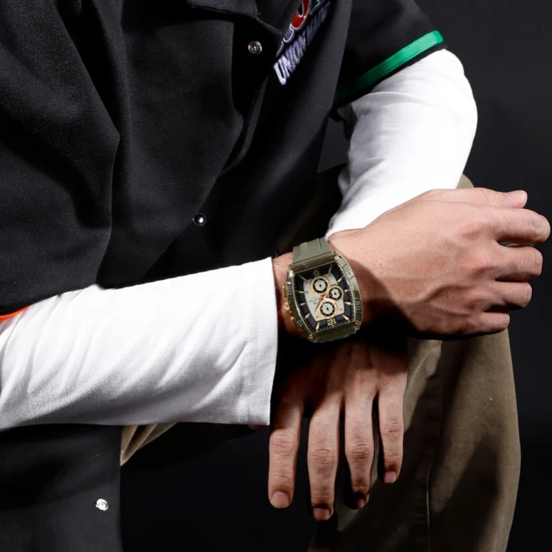 NAVIFORCE 6101 Casual Men's Quartz Watch Tonneau Dial Luminous Waterproof Silicone Strap Outdoor Sports Fashion Watches for Man