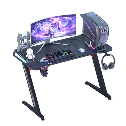 Z-Shaped Computer Gaming Desk, RGB LED Lights, Home Office Table, X-Large, 140cm 