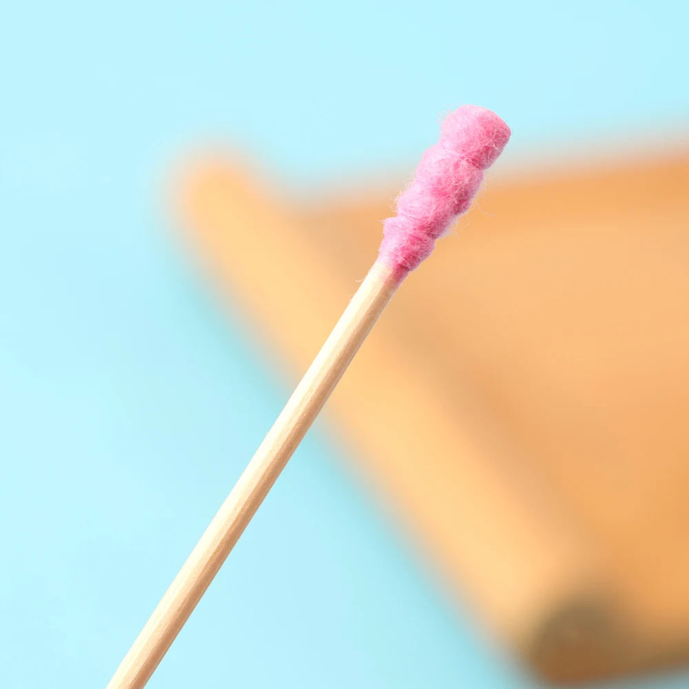 100PCS Disposable Cotton Swab Cute Pink Double Head Cotton Stick Makeup Remover Bat for Beauty Cosmetics Ear Cleaning Swabs