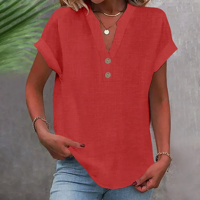 Women's V-neck Shirt, Linen Cotton, Breathable, Monochrome, Basic and Versatile, Casual and Comfortable, Office Tops Summer 2022 