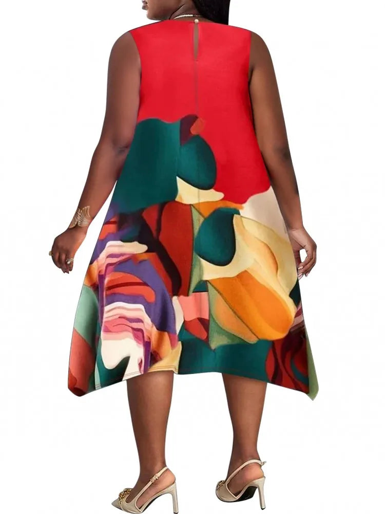 Vestidos de talla grande XL-5XL para mujer, batas de verano y otoño, sin mangas, estilo callejero, informales, tallas 3XL y 4XL, vestido midi de gran tamaño.