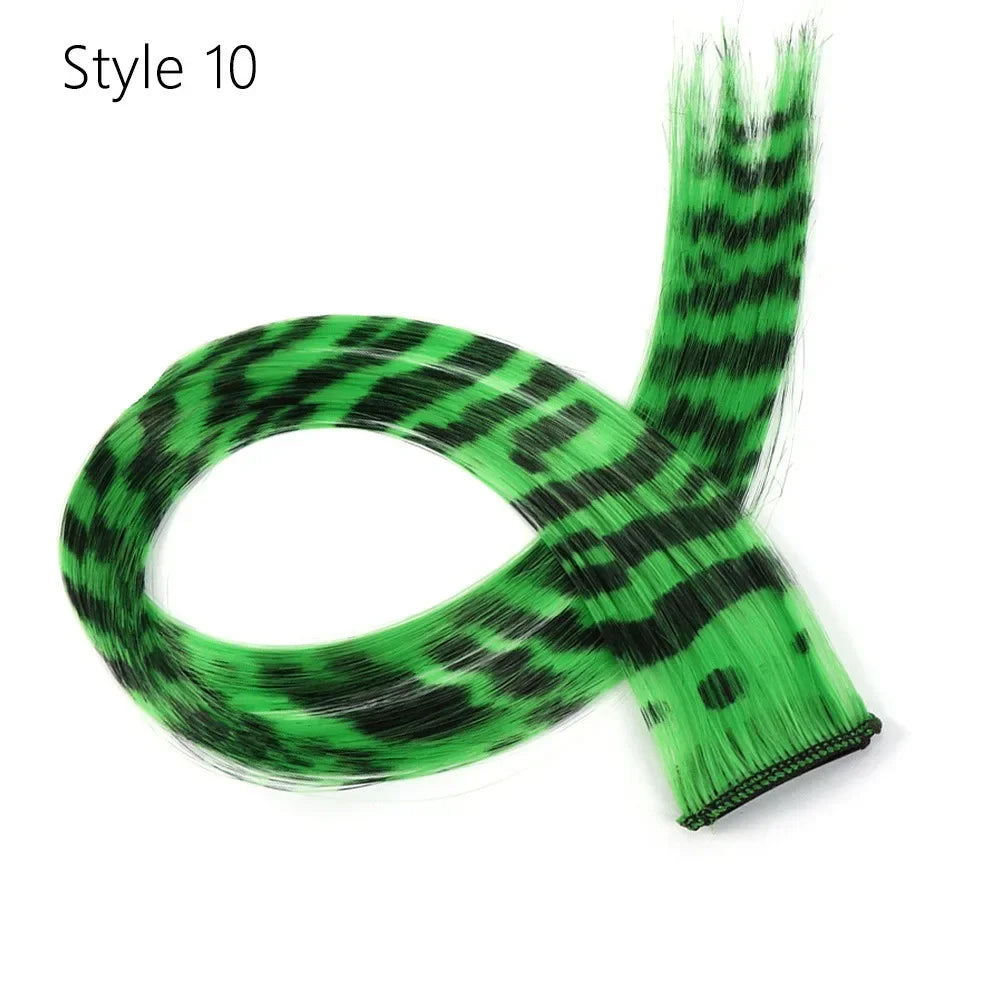 Stripe Printed Clip-in Hair Extensions Colorful Synthetic Hair Highlights 18 Inches Straight Wig Hairpieces for Daily Use Party