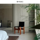 Medieval monk chair home solid wood dining chair designer homestay industrial wind wabi-Sabi oil wax leather back