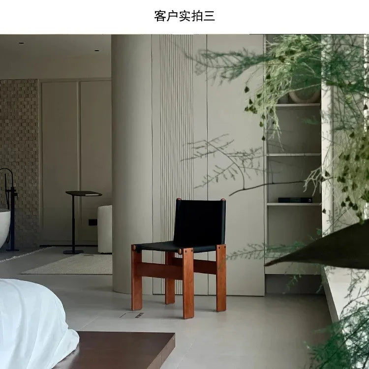 Medieval monk chair home solid wood dining chair designer homestay industrial wind wabi-Sabi oil wax leather back