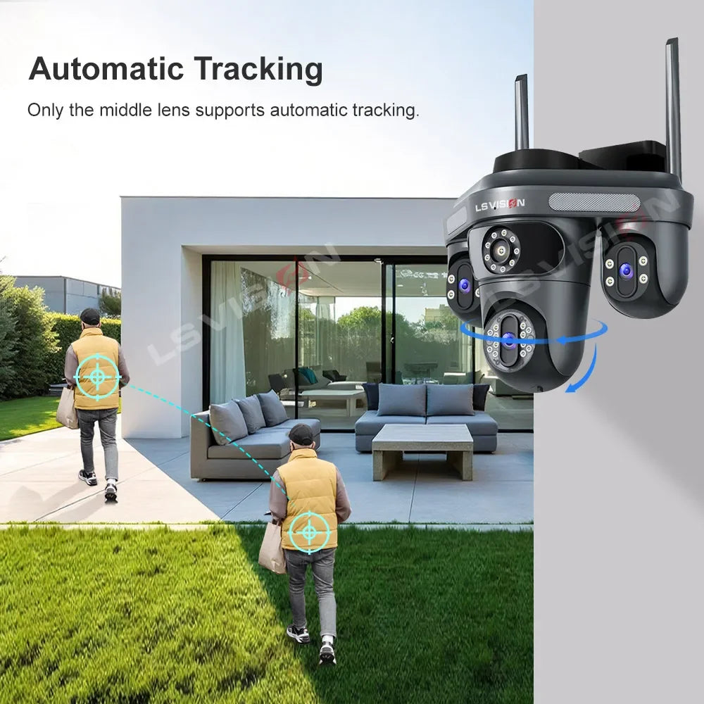 LS VISION 15MP Three Screen WiFi Camera Outdoor Three 360°Rotation PTZ IP Camera Human Auto Tracking Video Surveillance Cam CCTV