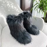 Botas de nieve de mapache para mujer, zapatos de media caña para exteriores, nuevas botas de invierno de una pieza 