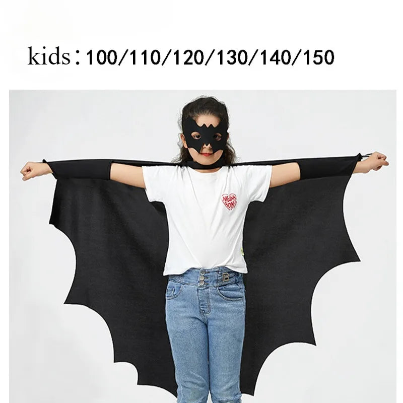 Deluxe Halloween Bat Cape Black Hairpin Mask Cape Costumes Carnival Party Children Unisex Cosplay Decorative Props